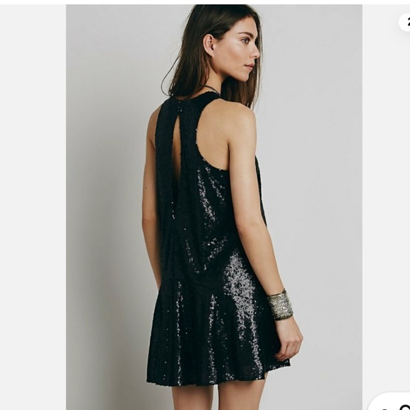 Free People Liquid Shine Black Sequin Mini Dress M - Picture 2 of 7